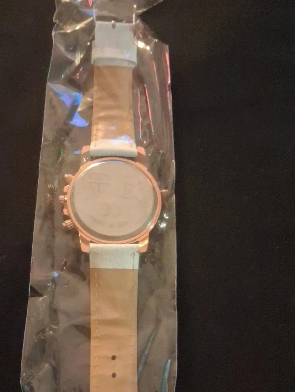 Geneva White Leather Strap Watch with Rose Gold Accents